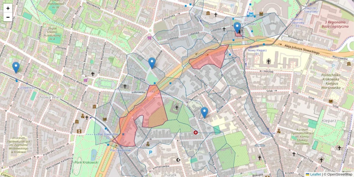 Szczegółowa mapa kodu pocztowego 31-159 z granicami, sąsiednimi kodami pocztowymi i urzędami pocztowymi