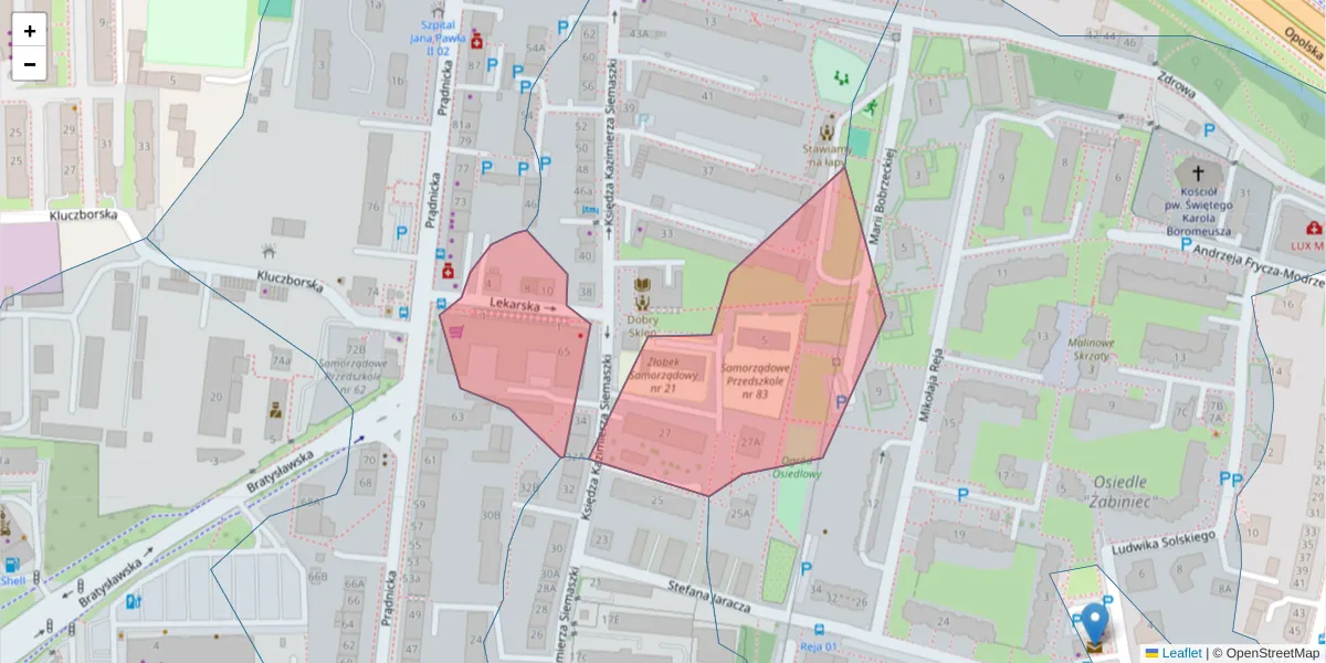Szczegółowa mapa kodu pocztowego 31-203 z granicami, sąsiednimi kodami pocztowymi i urzędami pocztowymi