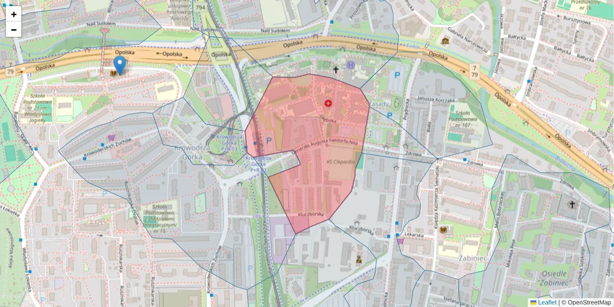 Szczegółowa mapa kodu pocztowego 31-209 z granicami, sąsiednimi kodami pocztowymi i urzędami pocztowymi