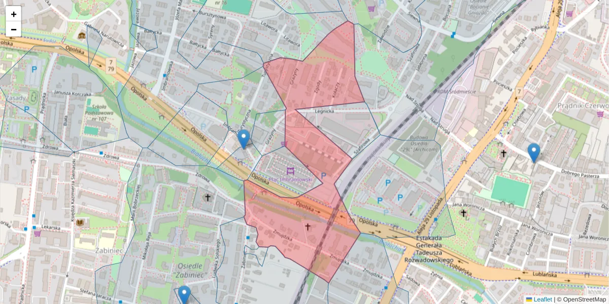 Szczegółowa mapa kodu pocztowego 31-217 z granicami, sąsiednimi kodami pocztowymi i urzędami pocztowymi