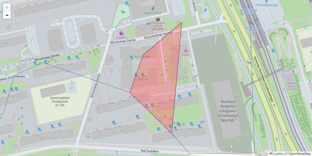 Szczegółowa mapa kodu pocztowego 31-229 z granicami, sąsiednimi kodami pocztowymi i urzędami pocztowymi