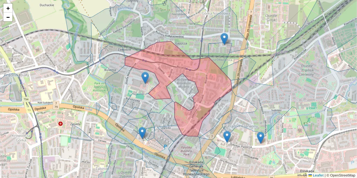 Szczegółowa mapa kodu pocztowego 31-231 z granicami, sąsiednimi kodami pocztowymi i urzędami pocztowymi