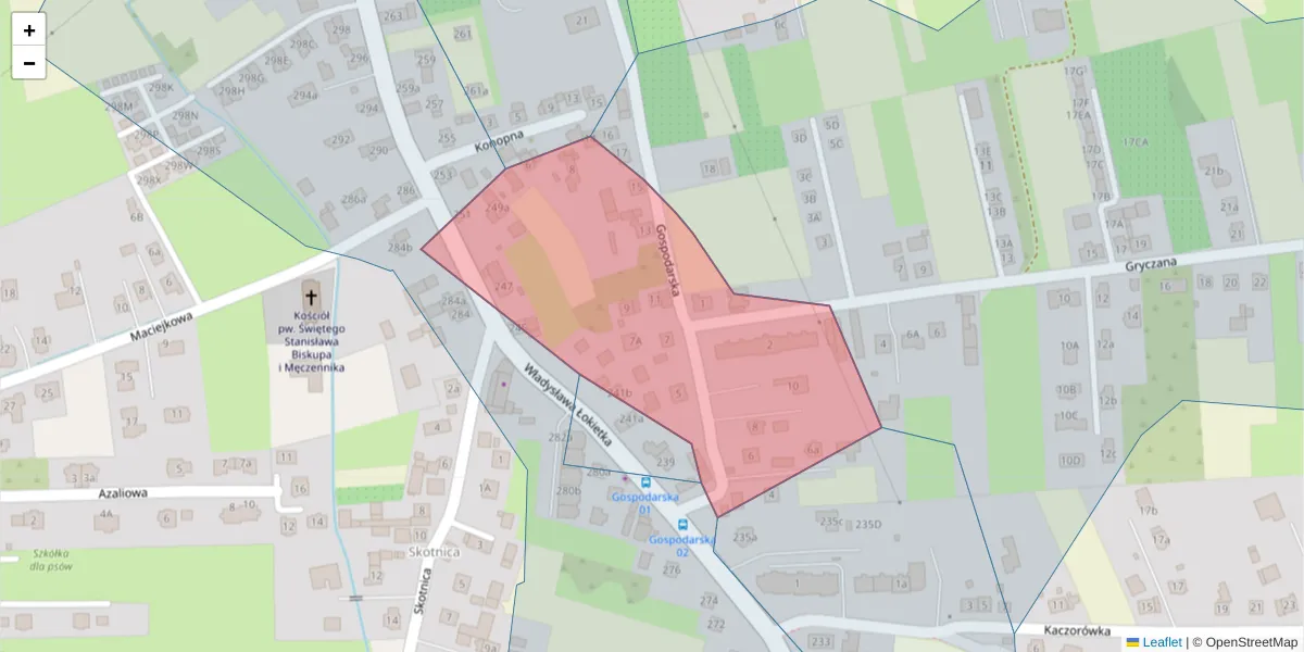 Szczegółowa mapa kodu pocztowego 31-265 z granicami, sąsiednimi kodami pocztowymi i urzędami pocztowymi