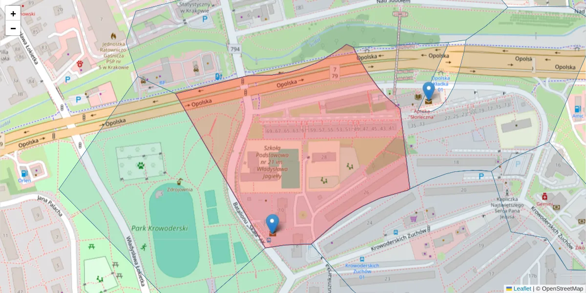 Szczegółowa mapa kodu pocztowego 31-277 z granicami, sąsiednimi kodami pocztowymi i urzędami pocztowymi