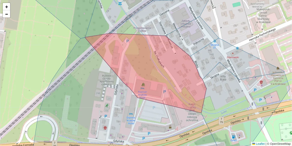 Szczegółowa mapa kodu pocztowego 31-333 z granicami, sąsiednimi kodami pocztowymi i urzędami pocztowymi