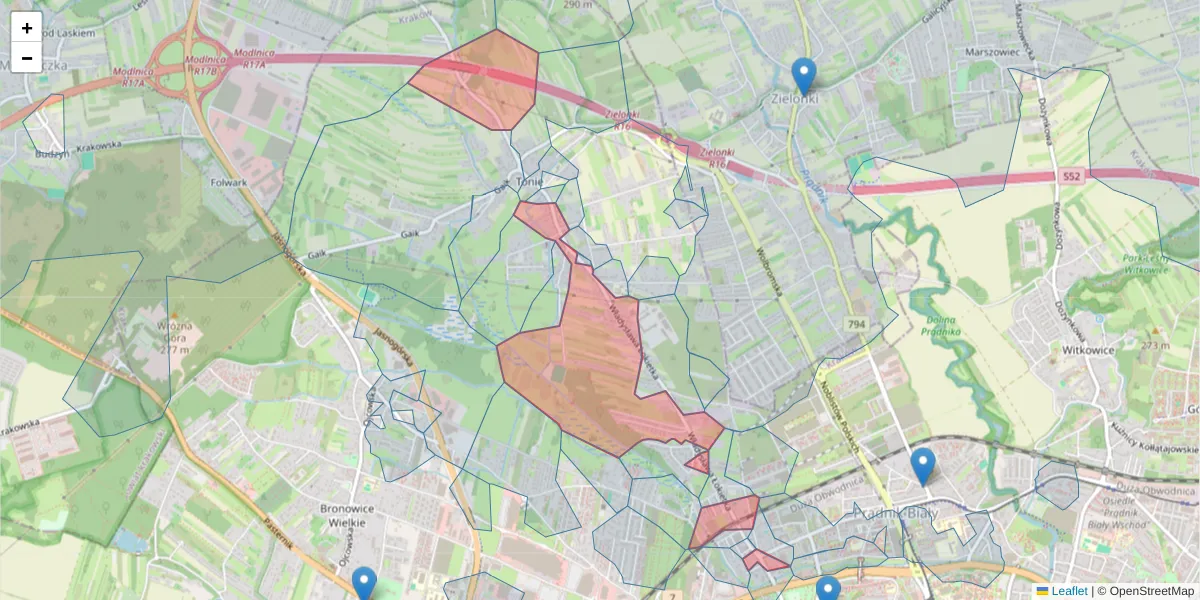 Szczegółowa mapa kodu pocztowego 31-334 z granicami, sąsiednimi kodami pocztowymi i urzędami pocztowymi