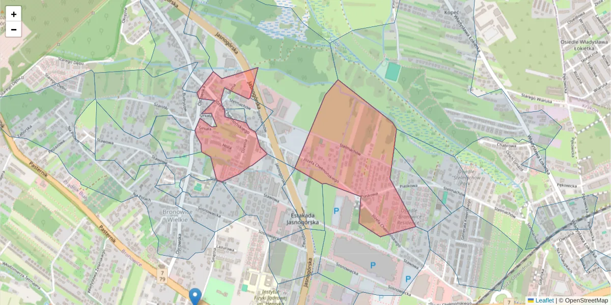 Szczegółowa mapa kodu pocztowego 31-348 z granicami, sąsiednimi kodami pocztowymi i urzędami pocztowymi