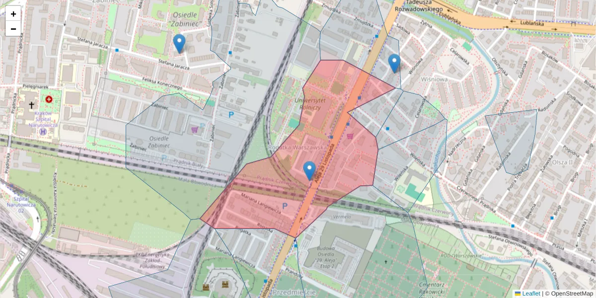 Szczegółowa mapa kodu pocztowego 31-425 z granicami, sąsiednimi kodami pocztowymi i urzędami pocztowymi