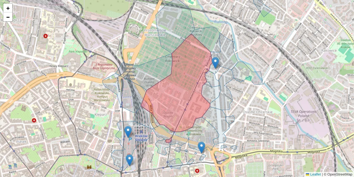 Szczegółowa mapa kodu pocztowego 31-510 z granicami, sąsiednimi kodami pocztowymi i urzędami pocztowymi