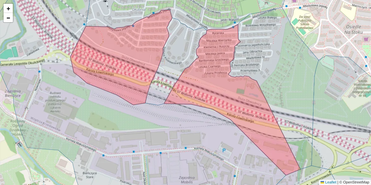 Szczegółowa mapa kodu pocztowego 31-709 z granicami, sąsiednimi kodami pocztowymi i urzędami pocztowymi