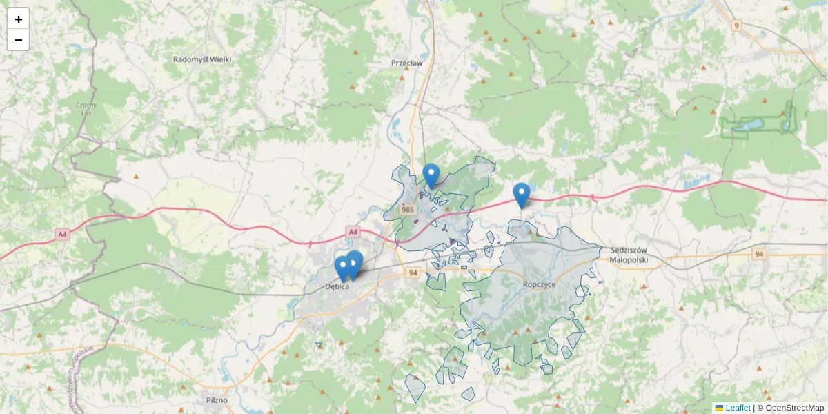 Szczegółowa mapa kodu pocztowego 32-207 z granicami, sąsiednimi kodami pocztowymi i urzędami pocztowymi