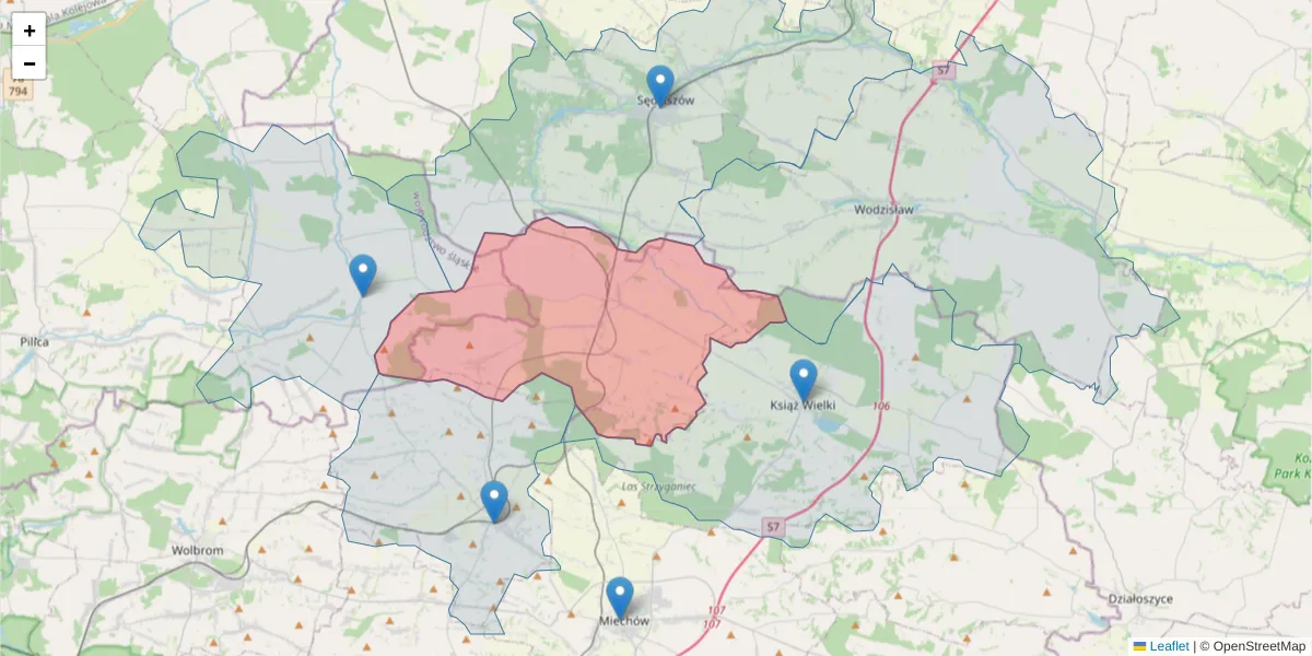 Szczegółowa mapa kodu pocztowego 32-241 z granicami, sąsiednimi kodami pocztowymi i urzędami pocztowymi