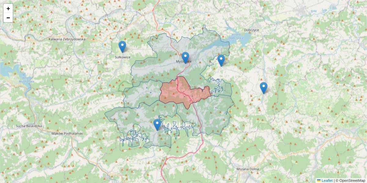 Szczegółowa mapa kodu pocztowego 32-431 z granicami, sąsiednimi kodami pocztowymi i urzędami pocztowymi