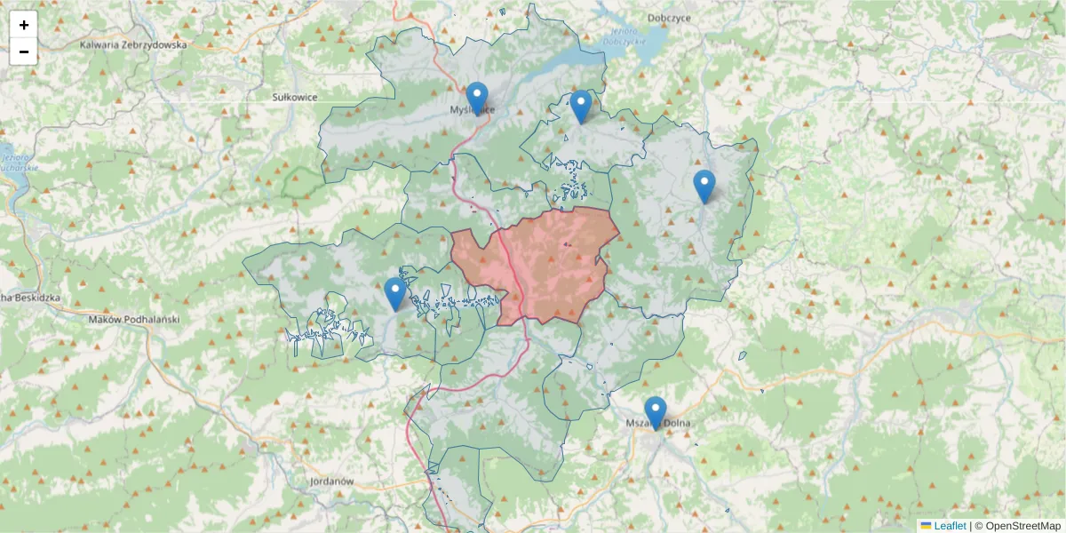 Szczegółowa mapa kodu pocztowego 32-432 z granicami, sąsiednimi kodami pocztowymi i urzędami pocztowymi