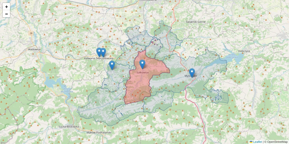 Szczegółowa mapa kodu pocztowego 32-440 z granicami, sąsiednimi kodami pocztowymi i urzędami pocztowymi