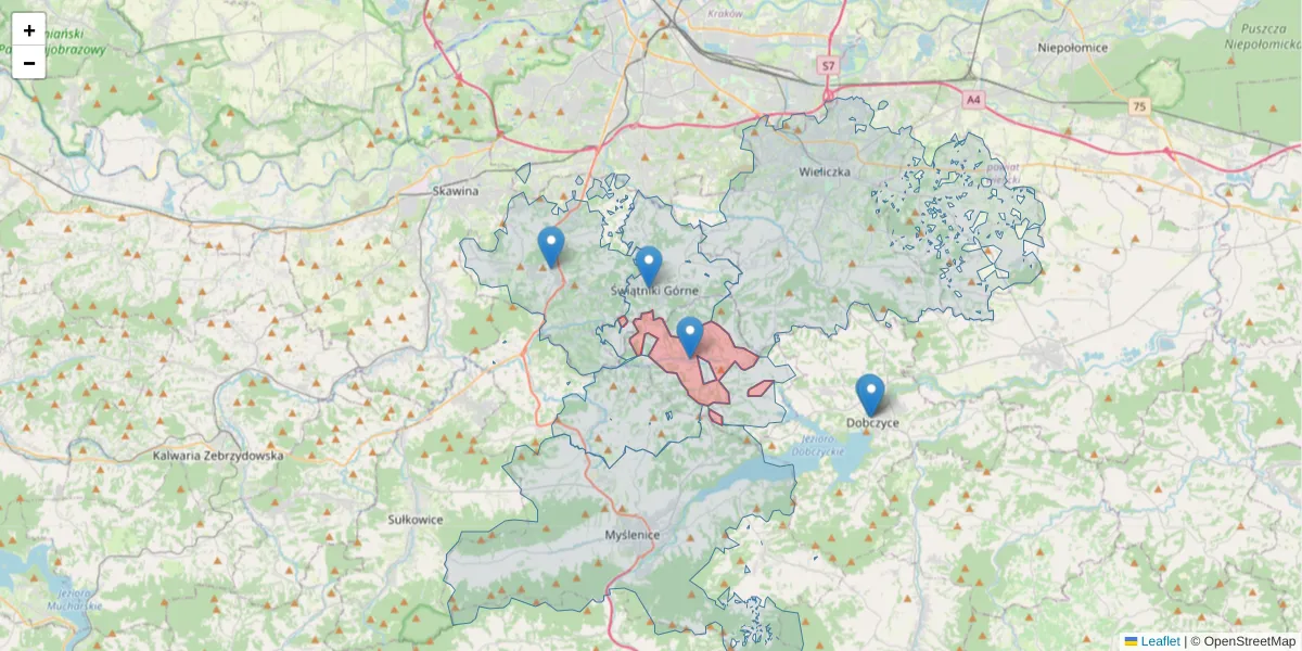 Szczegółowa mapa kodu pocztowego 32-447 z granicami, sąsiednimi kodami pocztowymi i urzędami pocztowymi