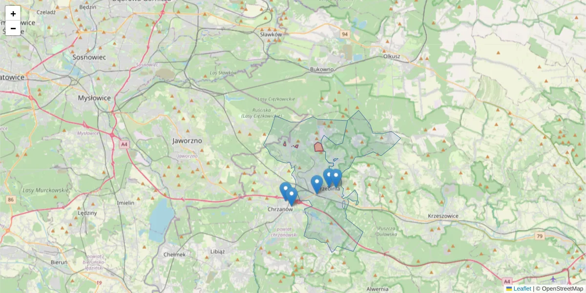 Szczegółowa mapa kodu pocztowego 32-541 z granicami, sąsiednimi kodami pocztowymi i urzędami pocztowymi