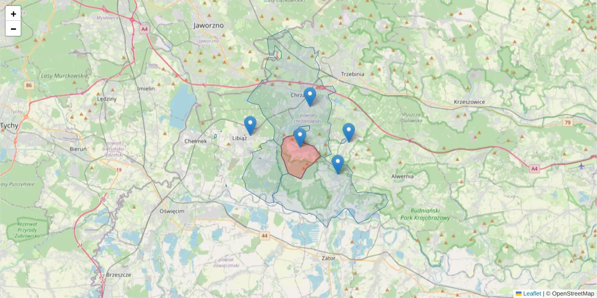 Szczegółowa mapa kodu pocztowego 32-555 z granicami, sąsiednimi kodami pocztowymi i urzędami pocztowymi