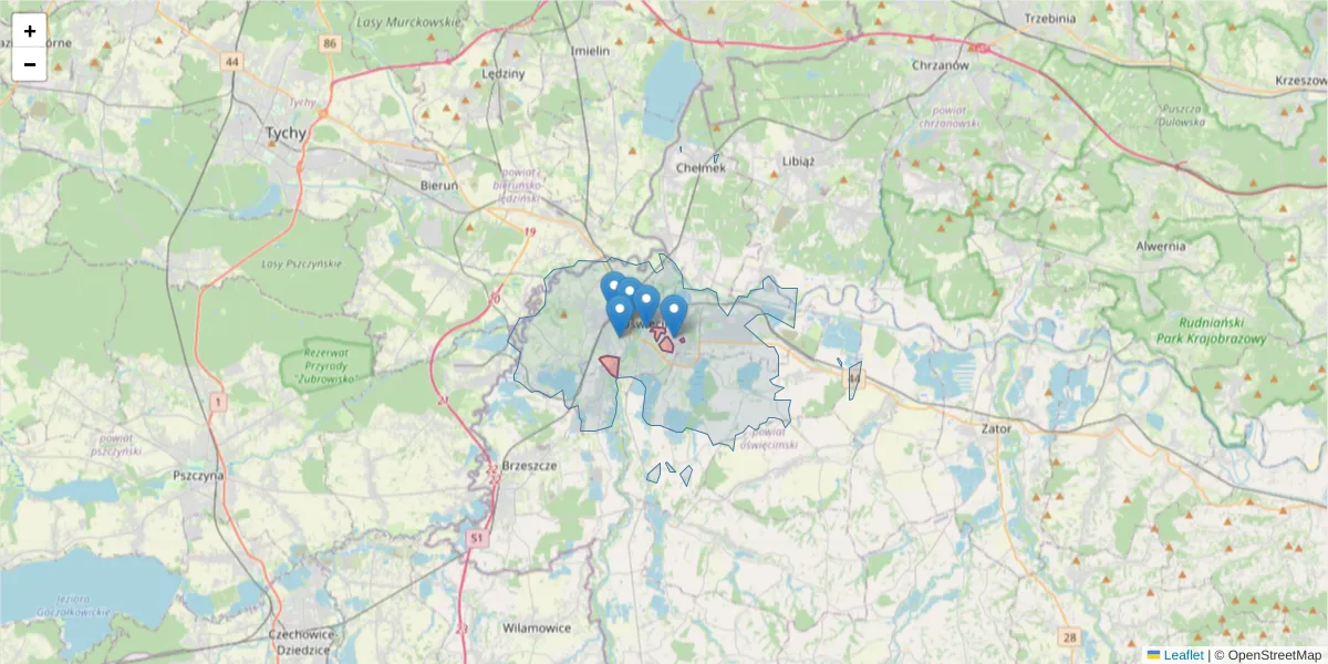 Szczegółowa mapa kodu pocztowego 32-602 z granicami, sąsiednimi kodami pocztowymi i urzędami pocztowymi