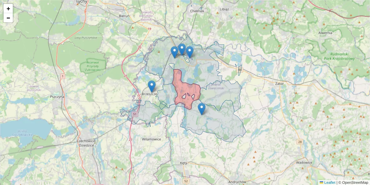 Szczegółowa mapa kodu pocztowego 32-615 z granicami, sąsiednimi kodami pocztowymi i urzędami pocztowymi