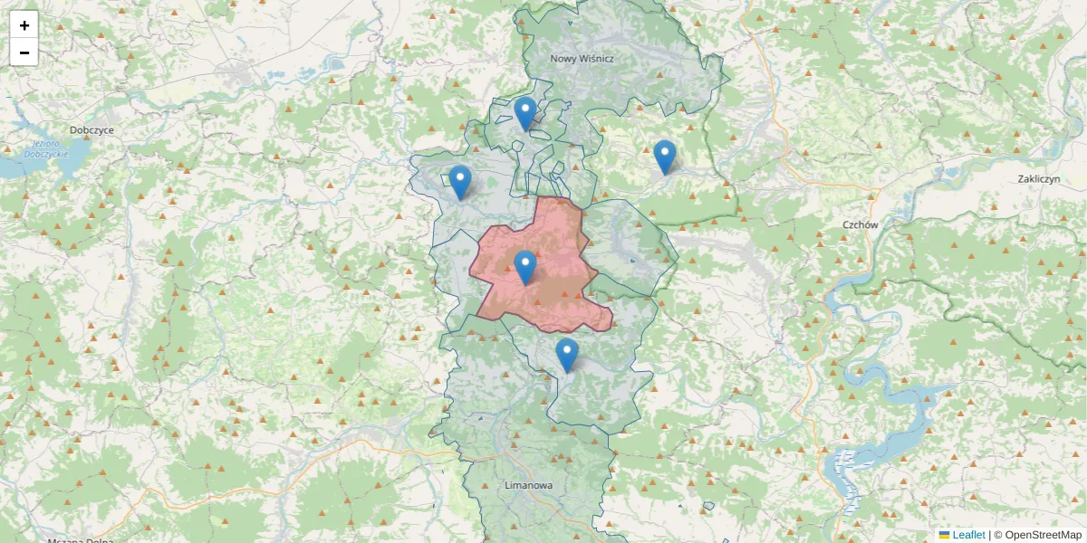 Szczegółowa mapa kodu pocztowego 32-731 z granicami, sąsiednimi kodami pocztowymi i urzędami pocztowymi