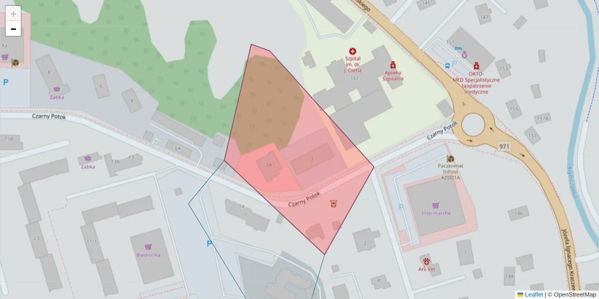 Szczegółowa mapa kodu pocztowego 33-338 z granicami, sąsiednimi kodami pocztowymi i urzędami pocztowymi