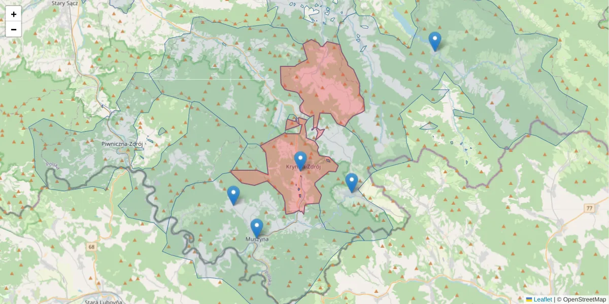 Szczegółowa mapa kodu pocztowego 33-380 z granicami, sąsiednimi kodami pocztowymi i urzędami pocztowymi