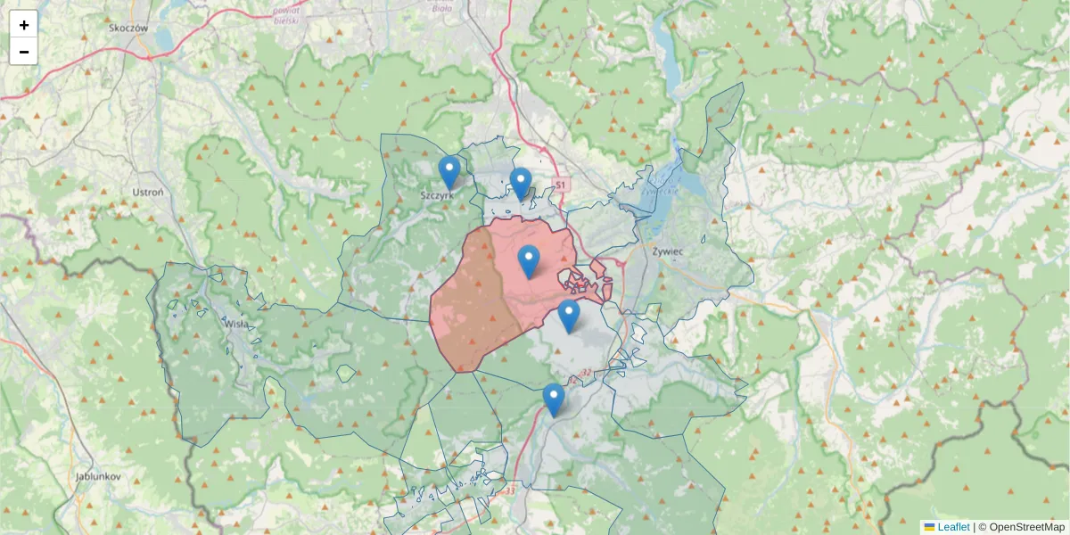 Szczegółowa mapa kodu pocztowego 34-324 z granicami, sąsiednimi kodami pocztowymi i urzędami pocztowymi