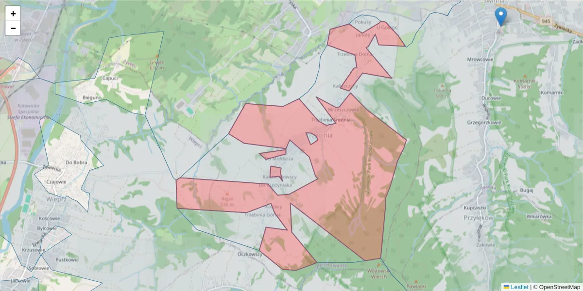 Szczegółowa mapa kodu pocztowego 34-330 z granicami, sąsiednimi kodami pocztowymi i urzędami pocztowymi