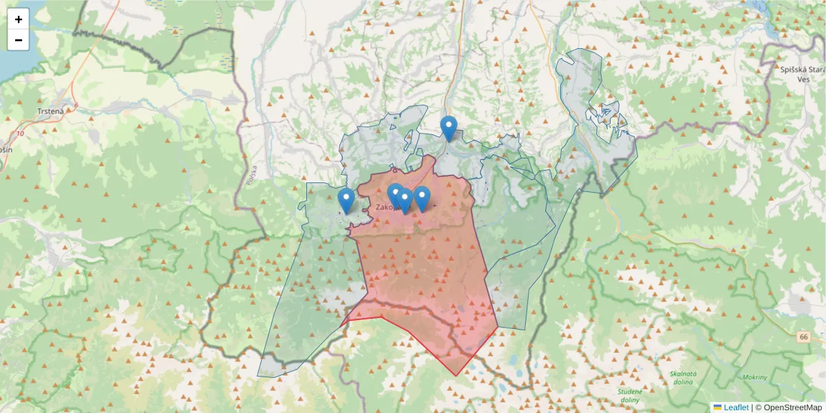 Szczegółowa mapa kodu pocztowego 34-500 z granicami, sąsiednimi kodami pocztowymi i urzędami pocztowymi