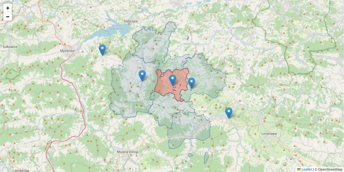 Szczegółowa mapa kodu pocztowego 34-623 z granicami, sąsiednimi kodami pocztowymi i urzędami pocztowymi