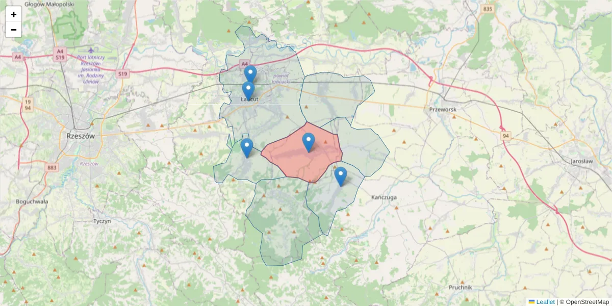 Szczegółowa mapa kodu pocztowego 37-120 z granicami, sąsiednimi kodami pocztowymi i urzędami pocztowymi