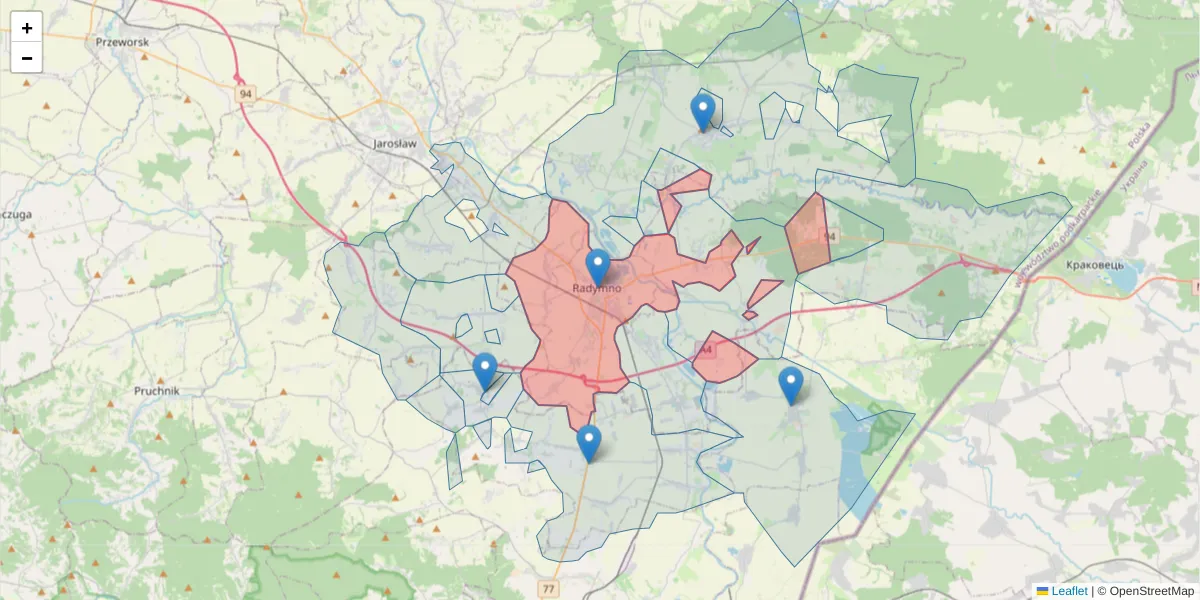 Szczegółowa mapa kodu pocztowego 37-550 z granicami, sąsiednimi kodami pocztowymi i urzędami pocztowymi