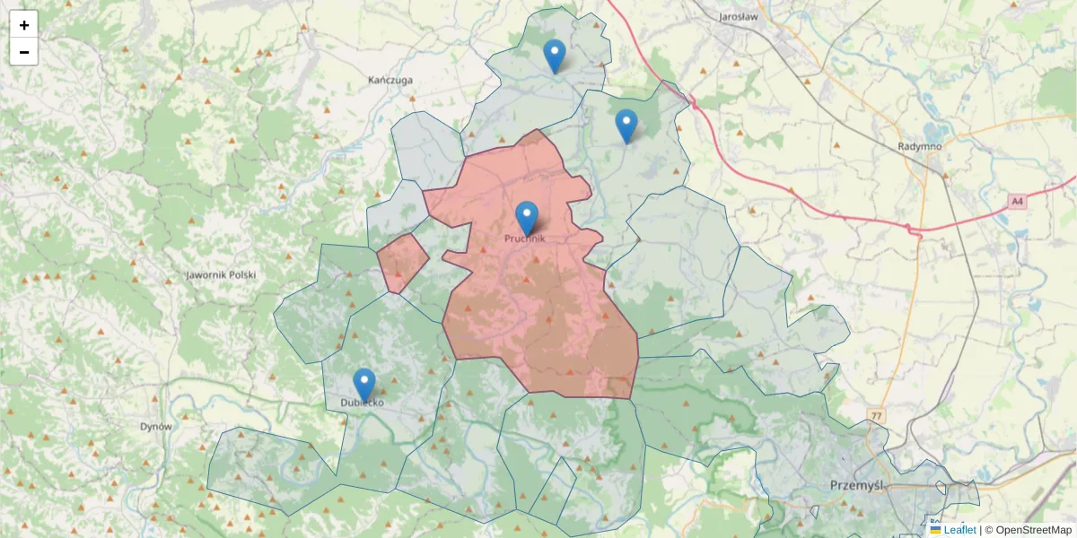 Szczegółowa mapa kodu pocztowego 37-560 z granicami, sąsiednimi kodami pocztowymi i urzędami pocztowymi
