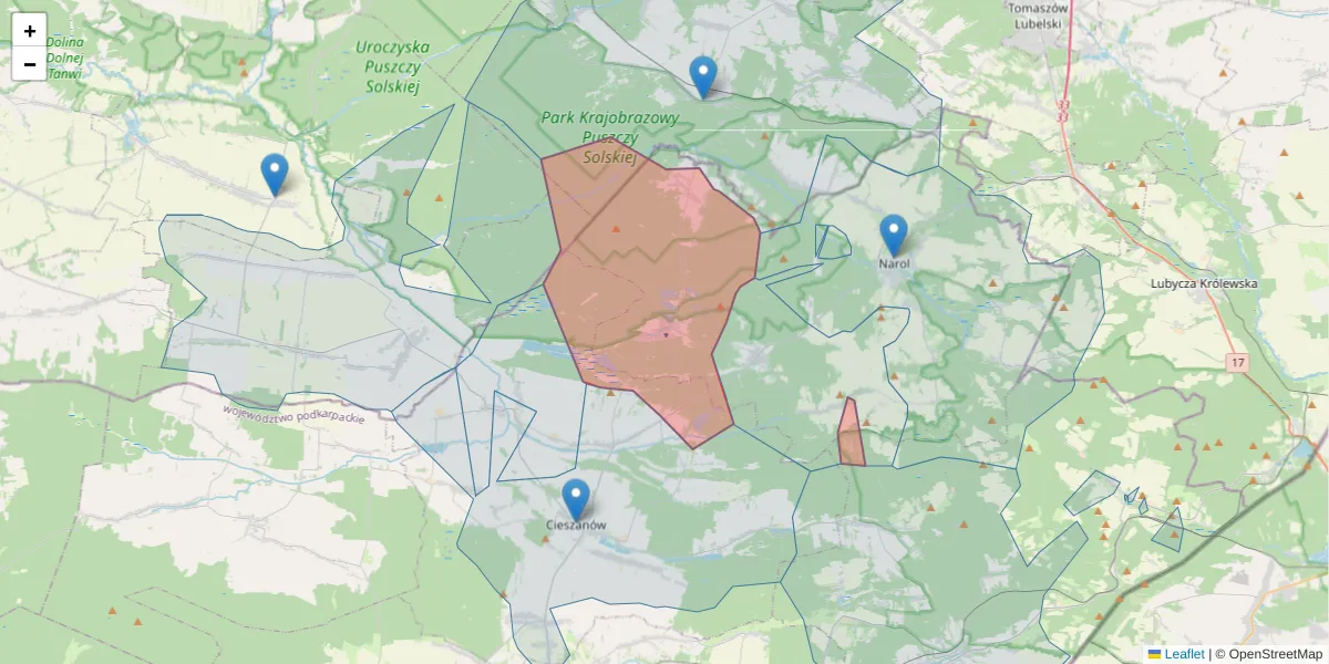 Szczegółowa mapa kodu pocztowego 37-613 z granicami, sąsiednimi kodami pocztowymi i urzędami pocztowymi