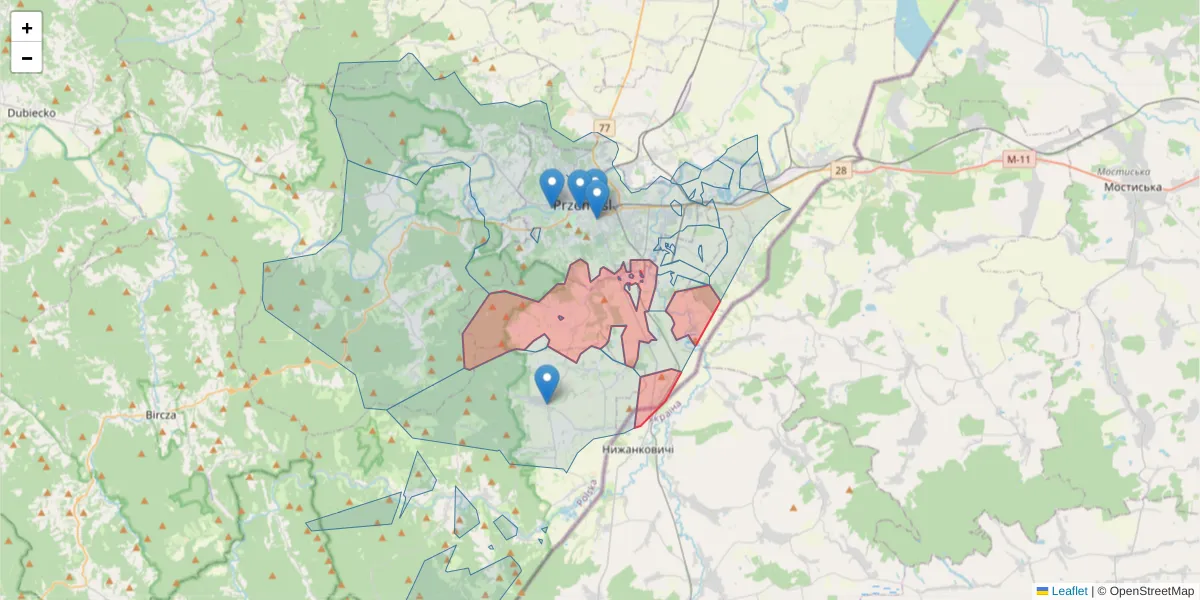 Szczegółowa mapa kodu pocztowego 37-733 z granicami, sąsiednimi kodami pocztowymi i urzędami pocztowymi