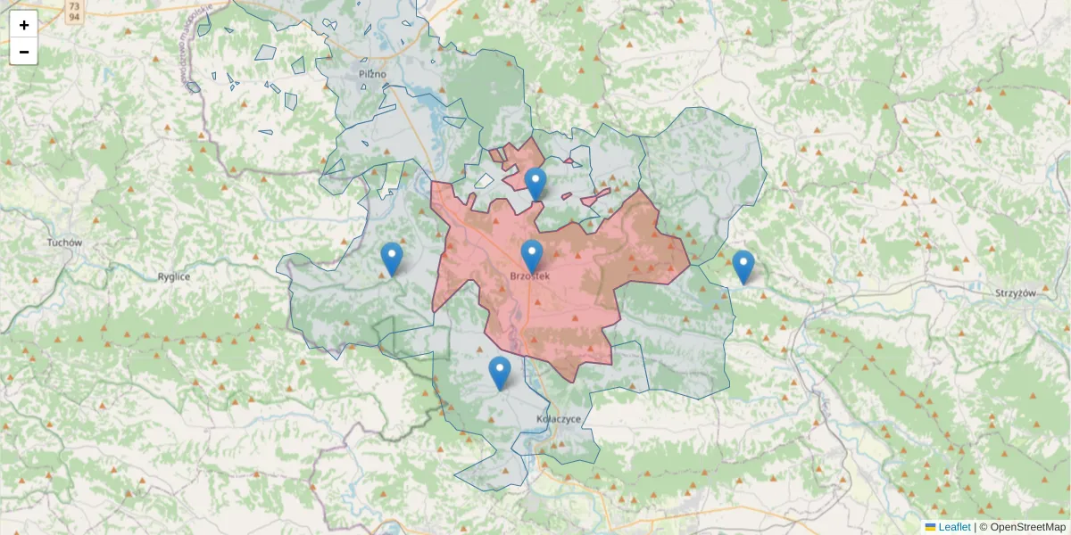 Szczegółowa mapa kodu pocztowego 39-230 z granicami, sąsiednimi kodami pocztowymi i urzędami pocztowymi