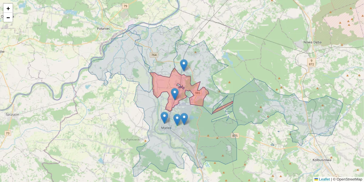 Szczegółowa mapa kodu pocztowego 39-331 z granicami, sąsiednimi kodami pocztowymi i urzędami pocztowymi