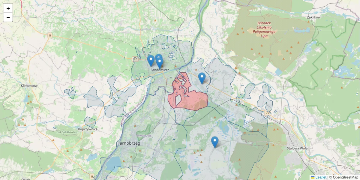 Szczegółowa mapa kodu pocztowego 39-434 z granicami, sąsiednimi kodami pocztowymi i urzędami pocztowymi