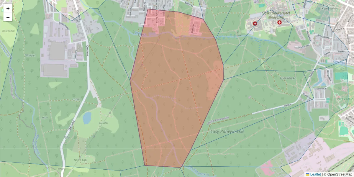 Szczegółowa mapa kodu pocztowego 40-777 z granicami, sąsiednimi kodami pocztowymi i urzędami pocztowymi