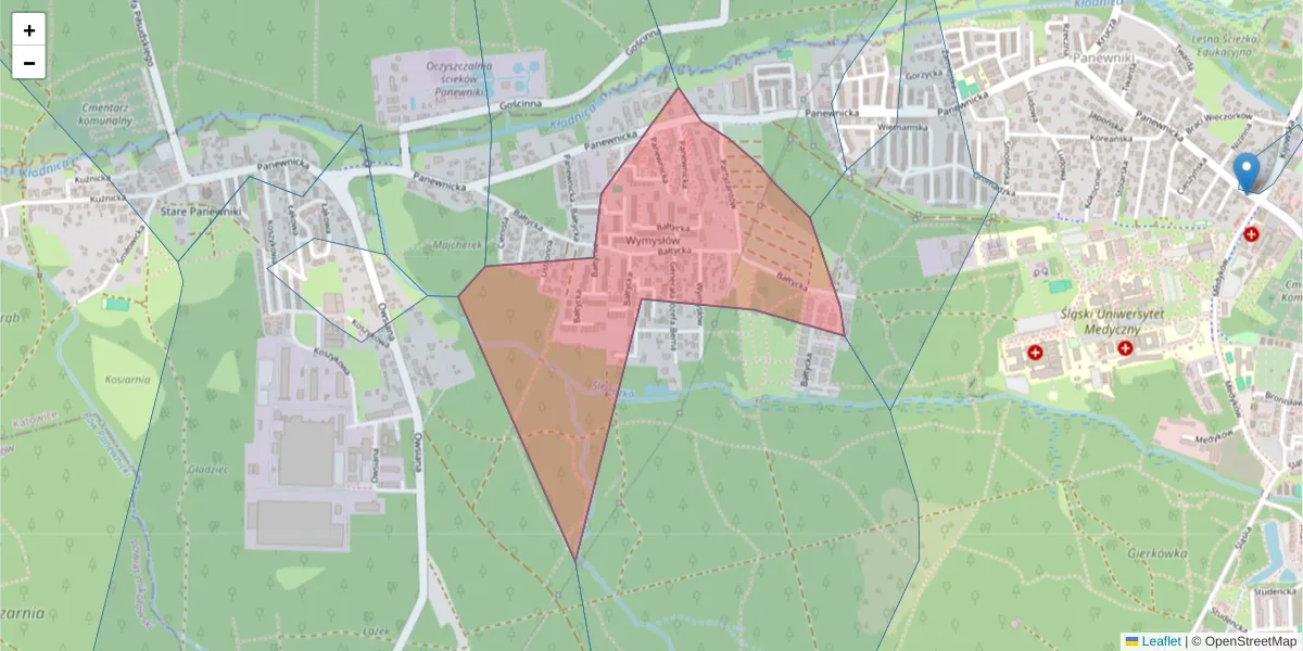 Szczegółowa mapa kodu pocztowego 40-778 z granicami, sąsiednimi kodami pocztowymi i urzędami pocztowymi