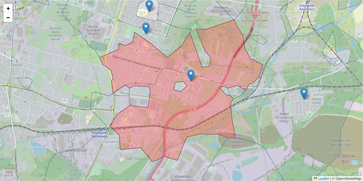 Szczegółowa mapa kodu pocztowego 41-218 z granicami, sąsiednimi kodami pocztowymi i urzędami pocztowymi