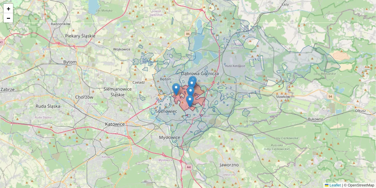 Szczegółowa mapa kodu pocztowego 41-219 z granicami, sąsiednimi kodami pocztowymi i urzędami pocztowymi