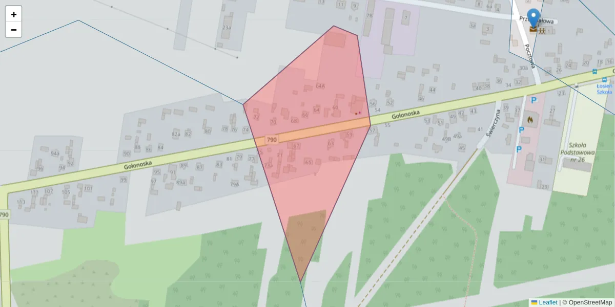 Szczegółowa mapa kodu pocztowego 41-523 z granicami, sąsiednimi kodami pocztowymi i urzędami pocztowymi