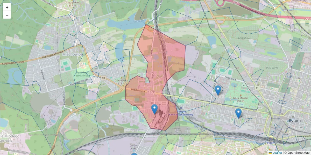 Szczegółowa mapa kodu pocztowego 41-906 z granicami, sąsiednimi kodami pocztowymi i urzędami pocztowymi