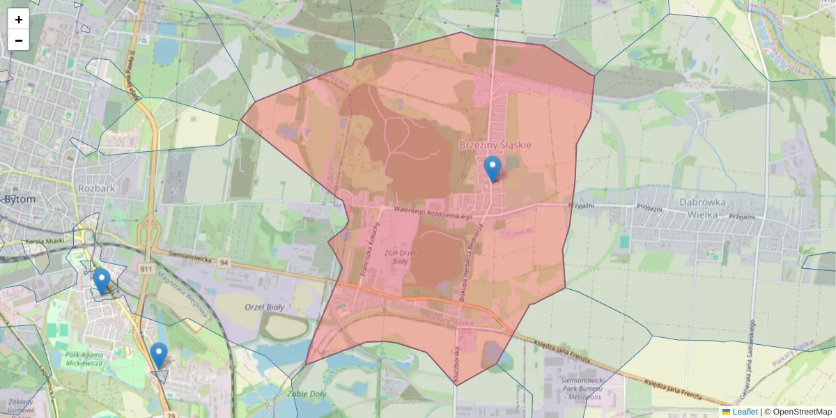 Szczegółowa mapa kodu pocztowego 41-946 z granicami, sąsiednimi kodami pocztowymi i urzędami pocztowymi