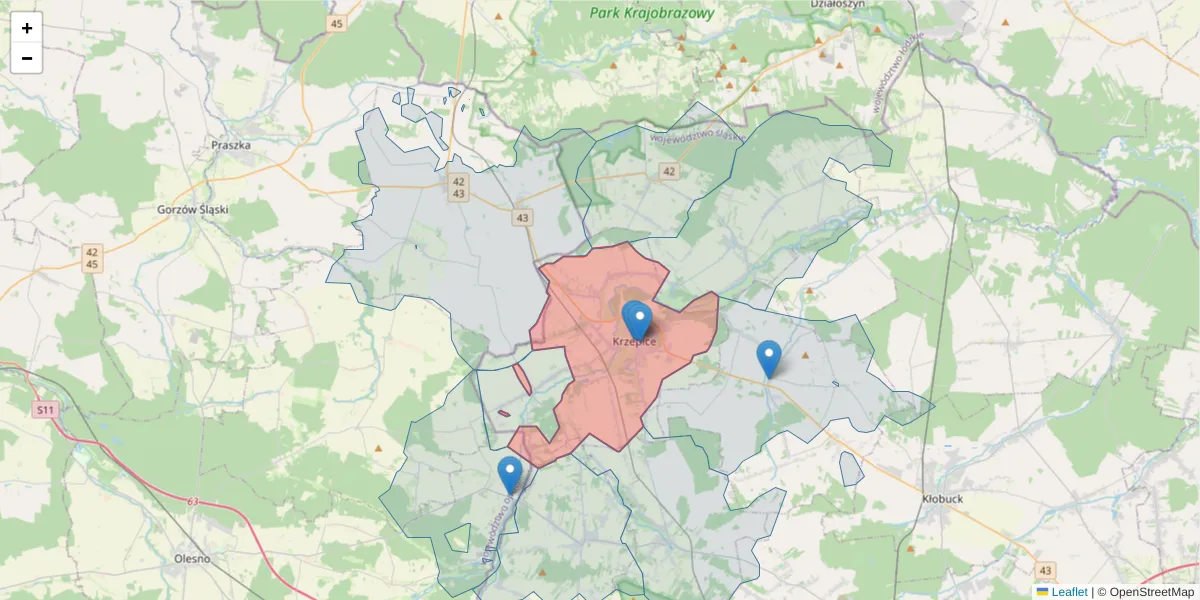 Szczegółowa mapa kodu pocztowego 42-160 z granicami, sąsiednimi kodami pocztowymi i urzędami pocztowymi