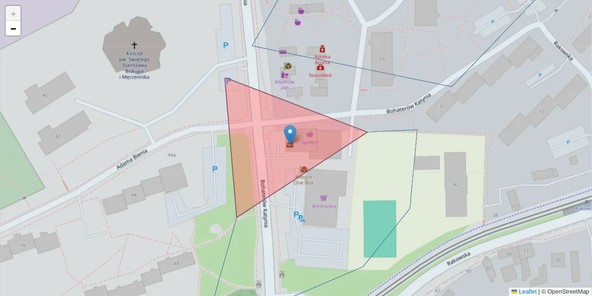 Szczegółowa mapa kodu pocztowego 42-219 z granicami, sąsiednimi kodami pocztowymi i urzędami pocztowymi