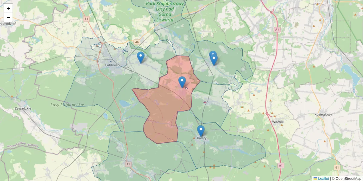 Szczegółowa mapa kodu pocztowego 42-286 z granicami, sąsiednimi kodami pocztowymi i urzędami pocztowymi