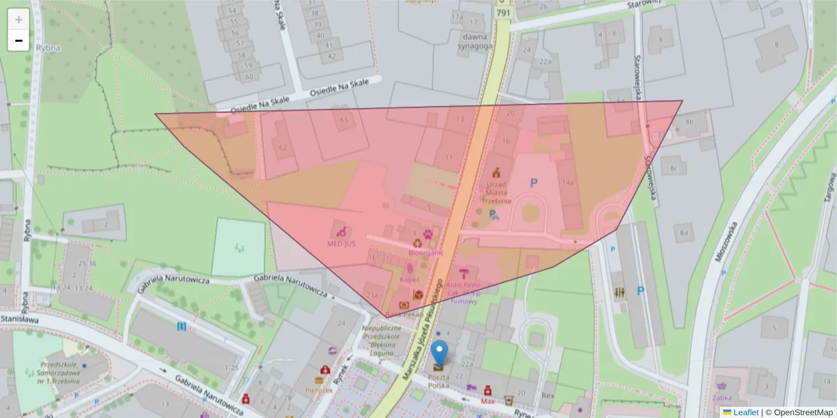 Szczegółowa mapa kodu pocztowego 42-540 z granicami, sąsiednimi kodami pocztowymi i urzędami pocztowymi